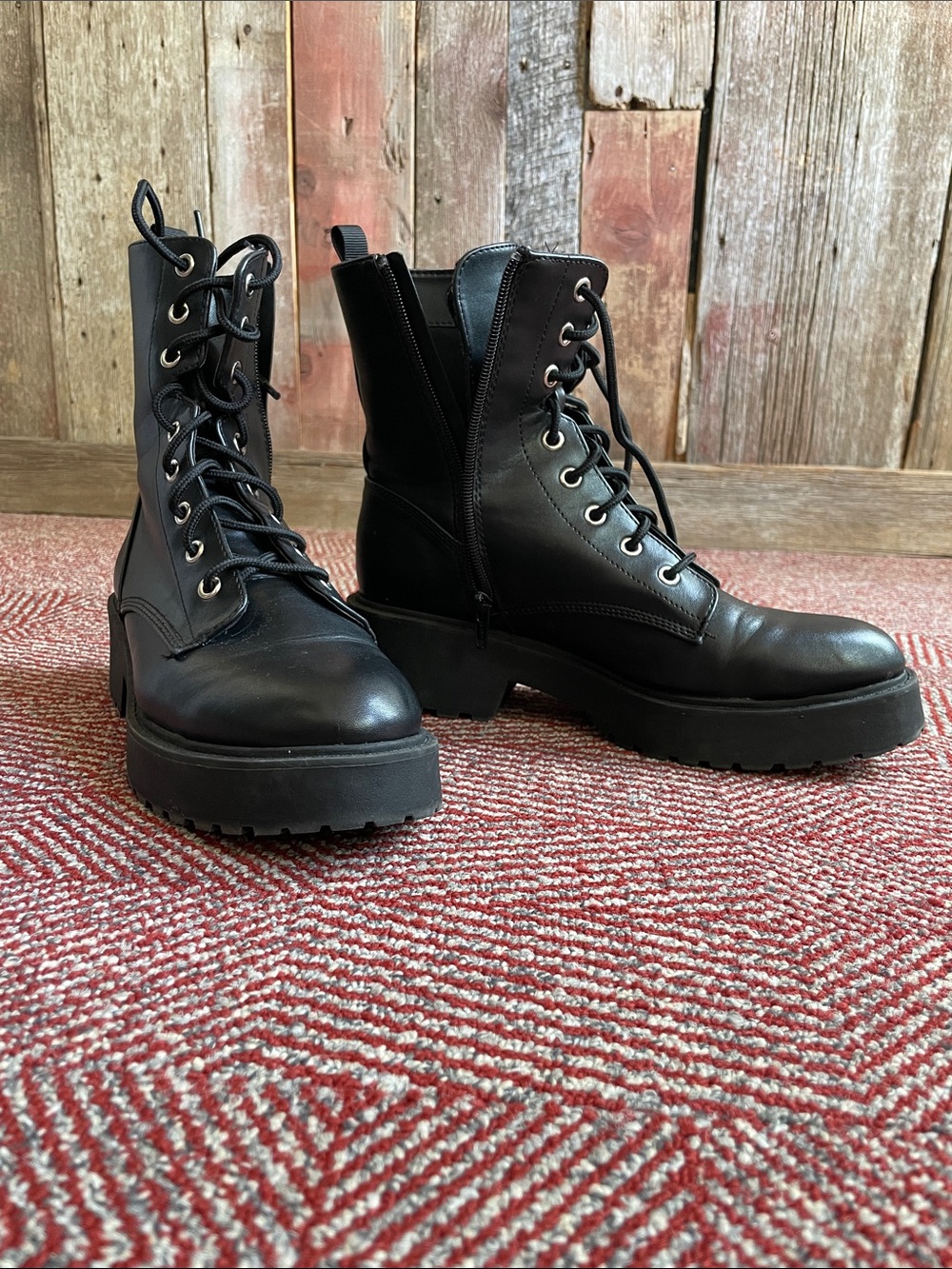 American Eagle Outfitters Black Lace-Up Platform Combat Boots